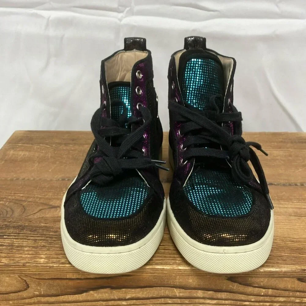 RARE!! Christian Louboutin Size 38.5 Metallic Iridescent Orlato High Top Sneaker
